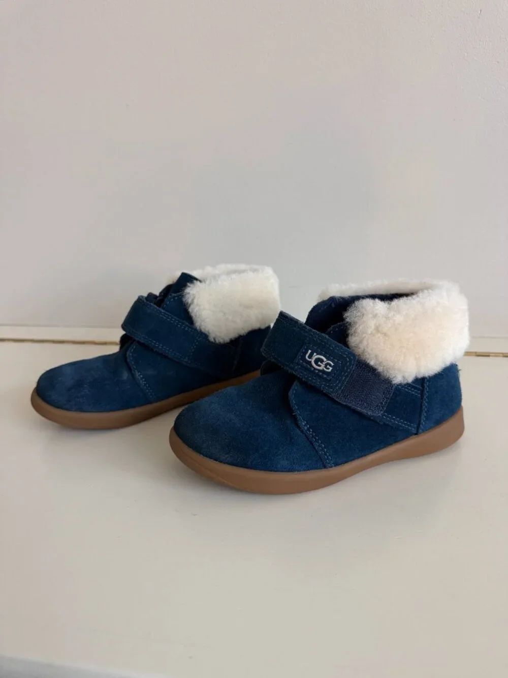UGG Nolen Deep Navy Suede Shearling Ankle Boots Kids Size 12